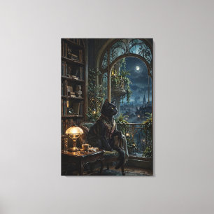 Impressão Em Tela Biblioteca da Meia-Noite Gato: Vista Noturna Encan
