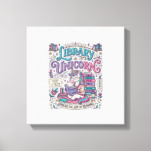 Impressão Em Tela Biblioteca de Unicórnios Arte Colorida de Unicórni