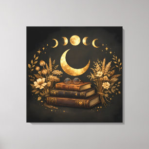 Impressão Em Tela Biblioteca Mística Dourada & Arte Boho Botânica da