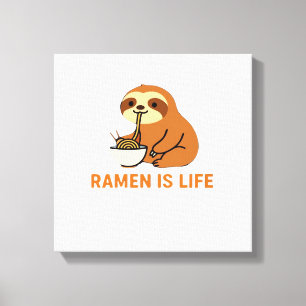 Impressão Em Tela Bicho-Preguiça Fofo Comendo Ramen � Design Engraça