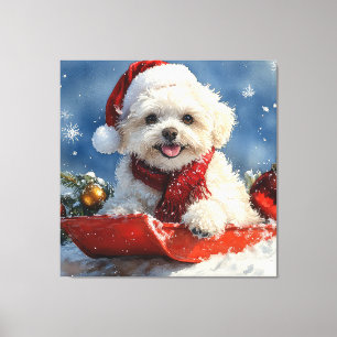 Impressão Em Tela Bichon Frise Dog Sledge Deixe-o nevar no Natal