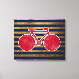 Impressão Em Tela bicicleta vermelha & listras douradas/azuis
