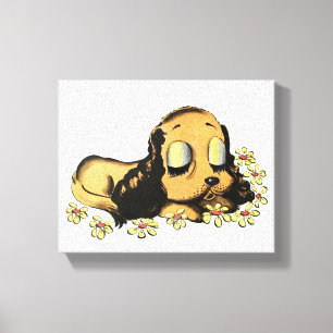 Impressão Em Tela big eye sleeping Puppy Dog Cartoon Animal Art