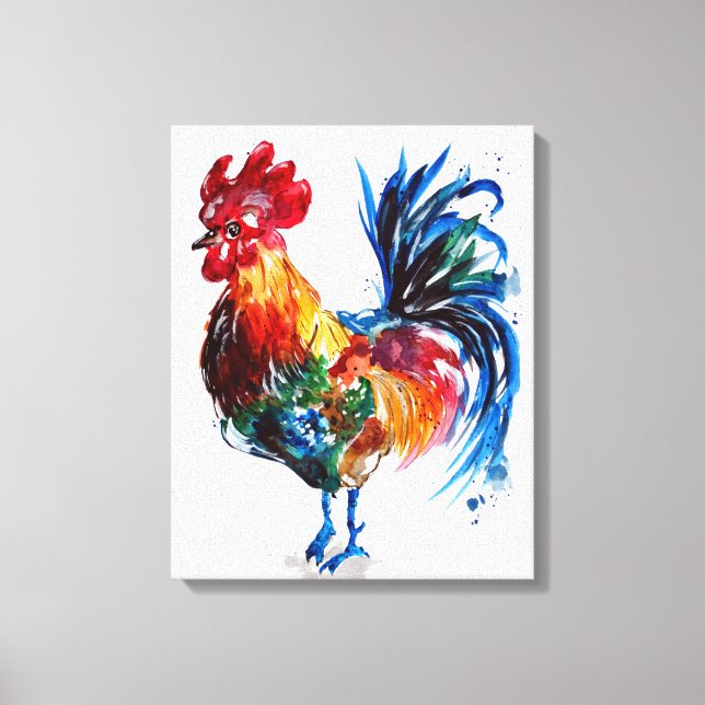 Impressão Em Tela Big Rooster Watercolor (Frente)