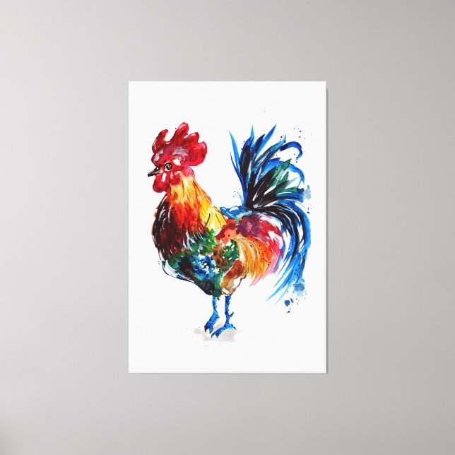 Impressão Em Tela Big Rooster Watercolor (Frente)