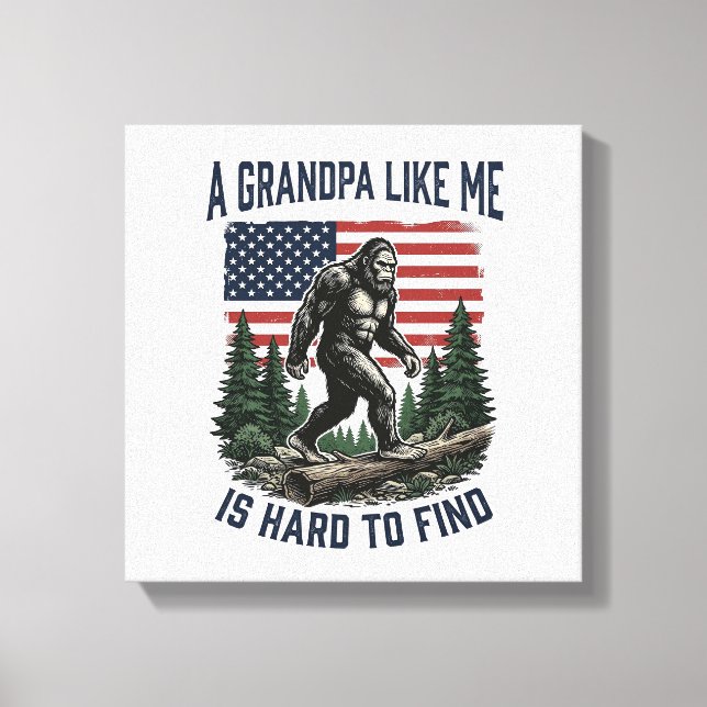 Impressão Em Tela Bigfoot Grandpa Vintage American Flag Shirt Design (Frente)