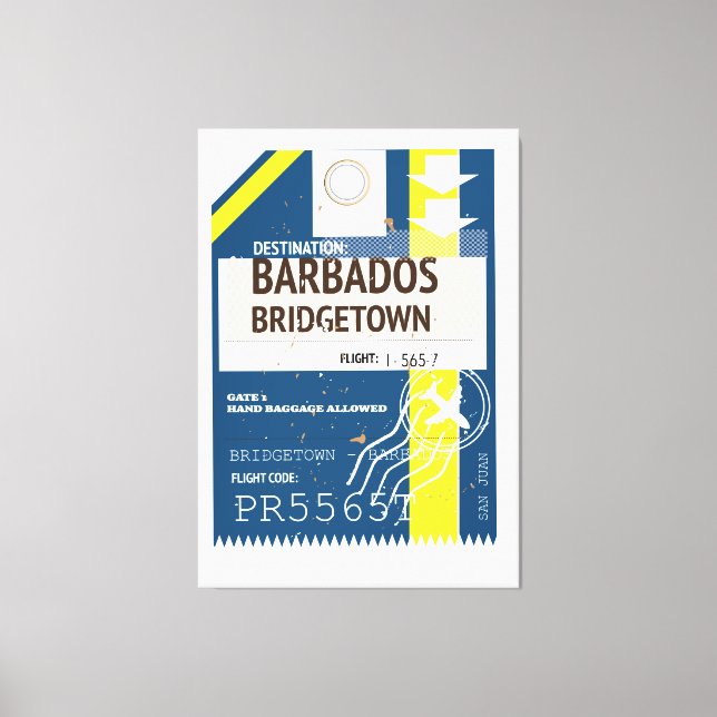 Impressão Em Tela Bilhete de viagem de Bridgetown Barbados (Frente)