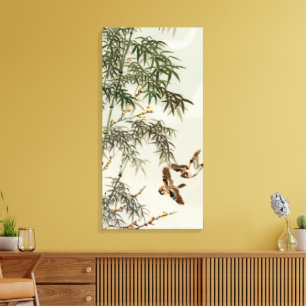 Impressão Em Tela Birds Bamboo Asian Japonês Vintage