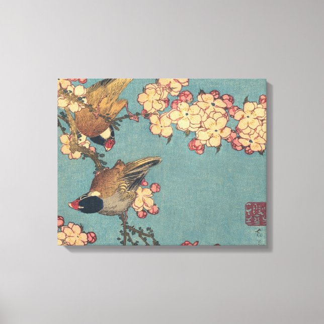 Impressão Em Tela Birds Flowers Hokusai Art Japonês (Frente)