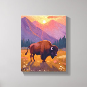 Impressão Em Tela Bisão do Grand Teton   Pintura de Viagem ao Parque