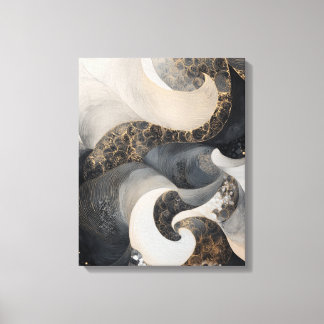 Impressão Em Tela Black and Cream Abstract with Gold Accent Modern 