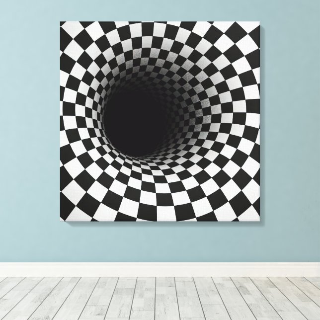 Impressão Em Tela Black and White Optical Illusion Tunnel (Insitu(piso de madeira))