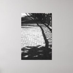 Impressão Em Tela Black and White Wooden Fence Geometric Shadow Path