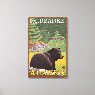 Impressão Em Tela Black Bear in Forest - Fairbanks, Alaska