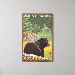 Impressão Em Tela Black Bear in Forest - Monte Rainier, Washington