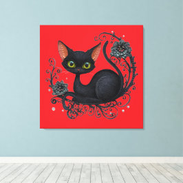 Impressão Em Tela Black Cat in a Flower Cradle