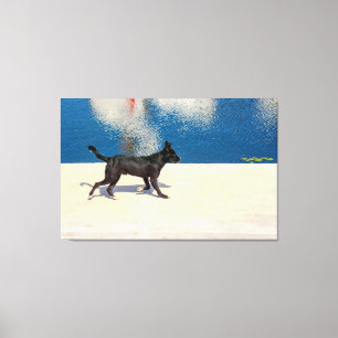 Impressão Em Tela Black Dog Walking by Deep Blue Water