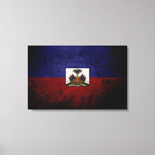 Impressão Em Tela Black Grunge Haiti Flag