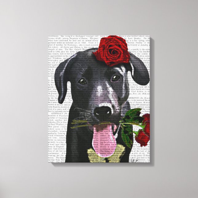 Impressão Em Tela Black Labrador com Rosas (Frente)