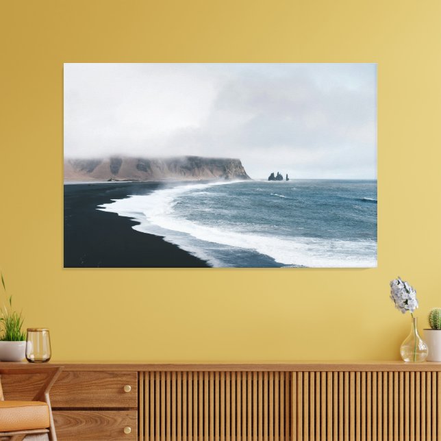 Impressão Em Tela Black Sand Coast – Misty Ocean Drama (Insitu(Sala de estar))