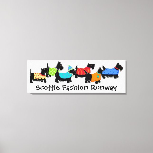 Impressão Em Tela Black Scottie Dogs Fashion Runway Turquoise Art (Frente)