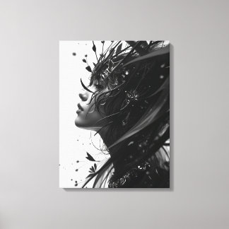 Impressão Em Tela Black & White Fantasy Woman Portrait – Elegant Abs