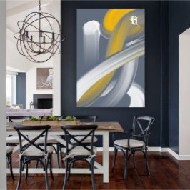 Impressão Em Tela Black White Gray Gold Abstract