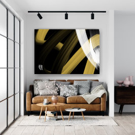 Impressão Em Tela Black White Gray Gold Abstract