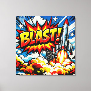 Impressão Em Tela BLAST! Arte Pop Retro Explosão de Foguete