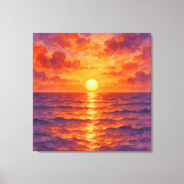 Impressão Em Tela Blazing Sunset - Vibrant Watercolor Painting Style (Frente)