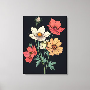 Impressão Em Tela Blooms vibrantes em preto