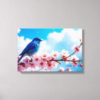 Impressão Em Tela Blue Bird on Cherry Blossom Branch