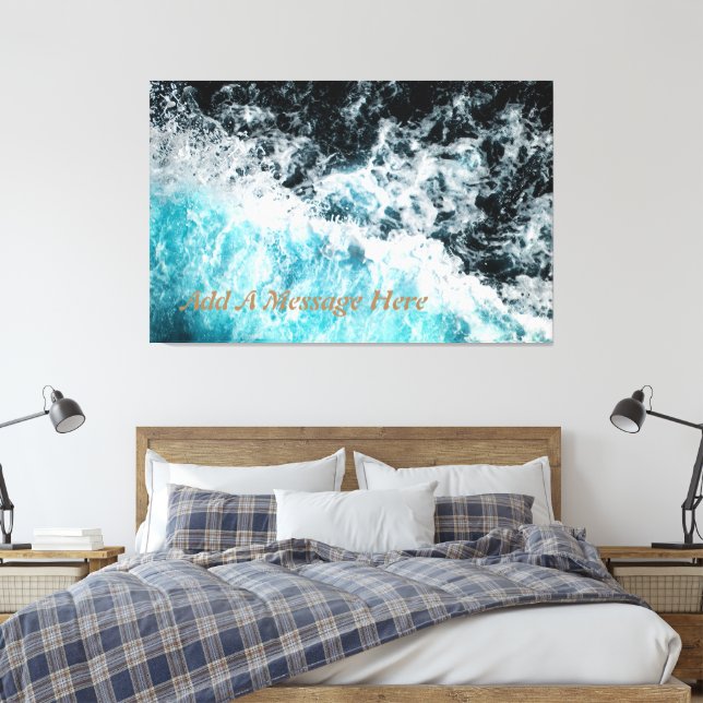 Impressão Em Tela Blue Black Ocean Waves Hawaii Personalizável (Insitu(Quarto))