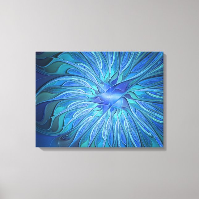 Impressão Em Tela Blue Flower Fantasy Patterch Abstrato Art Triptych (Frente)