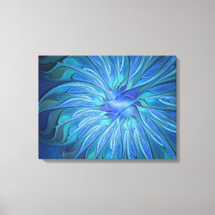 Impressão Em Tela Blue Flower Fantasy Patterch Abstrato Art Triptych