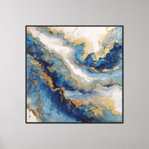 Impressão Em Tela Blue Gold Marble Drift – Arte Abstrata de Parede F