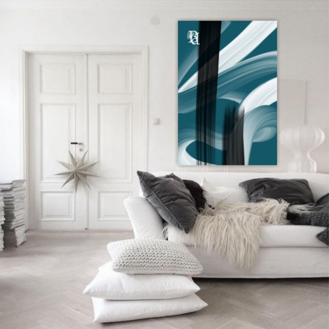 Impressão Em Tela Blue Green Black White Gray Abstract  (Criador carregado)