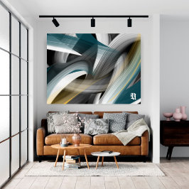 Impressão Em Tela Blue Green Gold Black White Gray Abstract