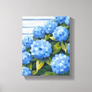 Impressão Em Tela Blue Hydrangeas Bushes Floral Painting