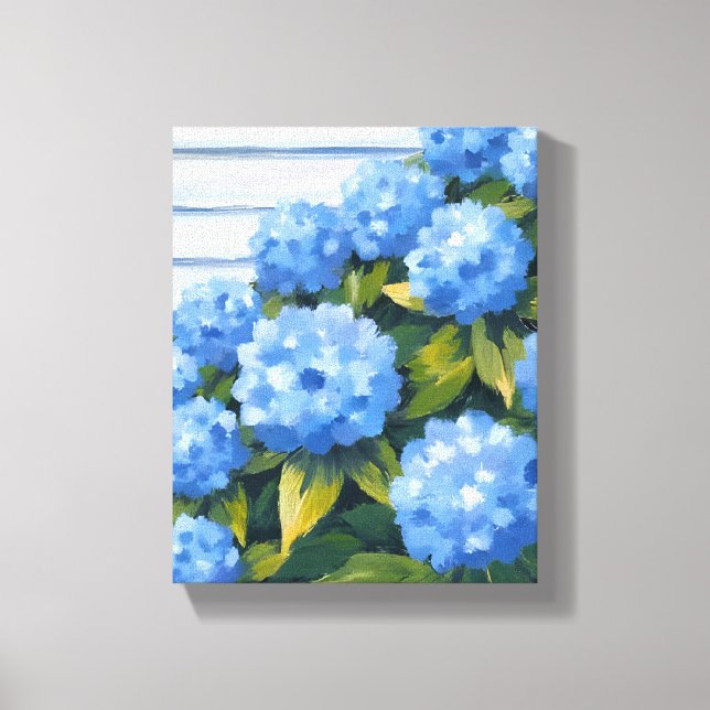 Impressão Em Tela Blue Hydrangeas Bushes Floral Painting (Frente)