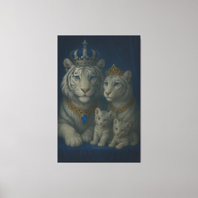 Impressão Em Tela Blue Sapphire Royal White Tiger Family · Luxury Fi (Frente)