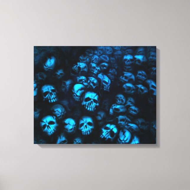 Impressão Em Tela Blue Skulls linho (Frente)