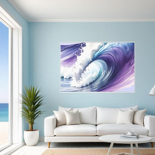 Impressão Em Tela Blue White Purple Ocean Sea Beach Wave