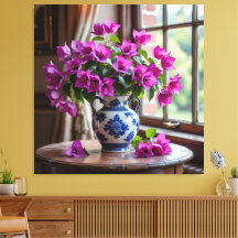 Blühende Eleganz – Bougainvillea in Porzellanvase