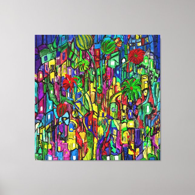 Impressão Em Tela Blumen-Baum im Häusermeer. (Frente)