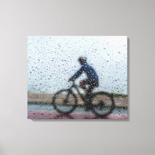 Impressão Em Tela Blurred Cyclist Through Rainy Window