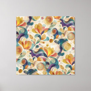 Impressão Em Tela Boho Abstrato Floral Turbilhão Dourado Água-Marinh