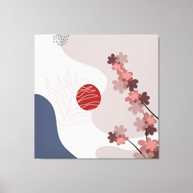 Impressão Em Tela Boho Azul Magenta Botânico (Frente)