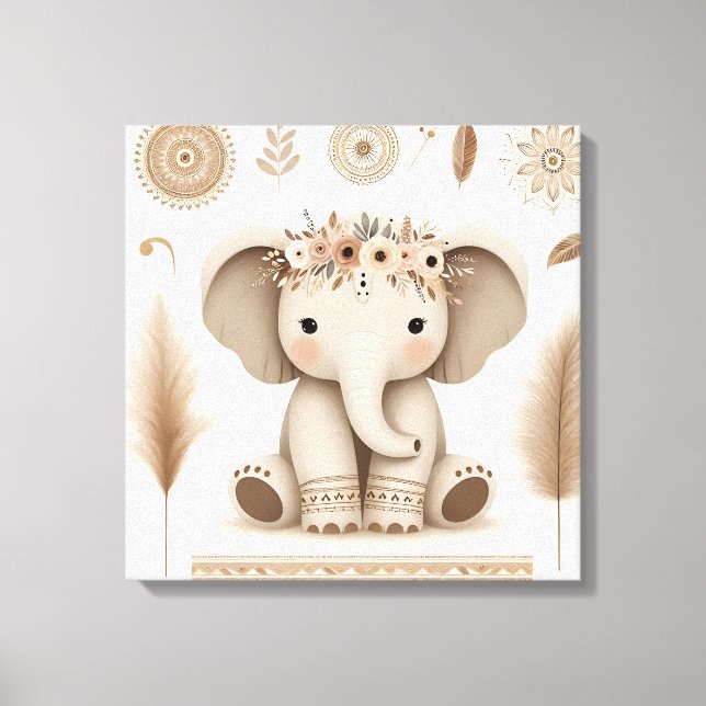 Impressão Em Tela Boho Baby Elephant Mandala Wall Art | Bichinho (Frente)