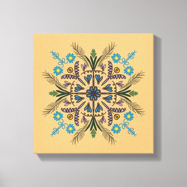 Impressão Em Tela Boho Botânico Mandala Tropical Verde Laranja (Frente)